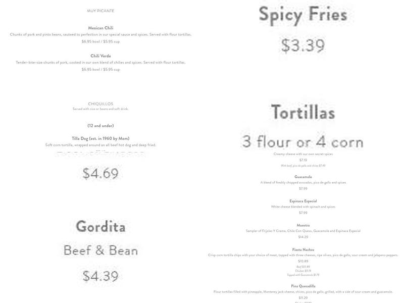 Torreon Mexican Restaurant Menu