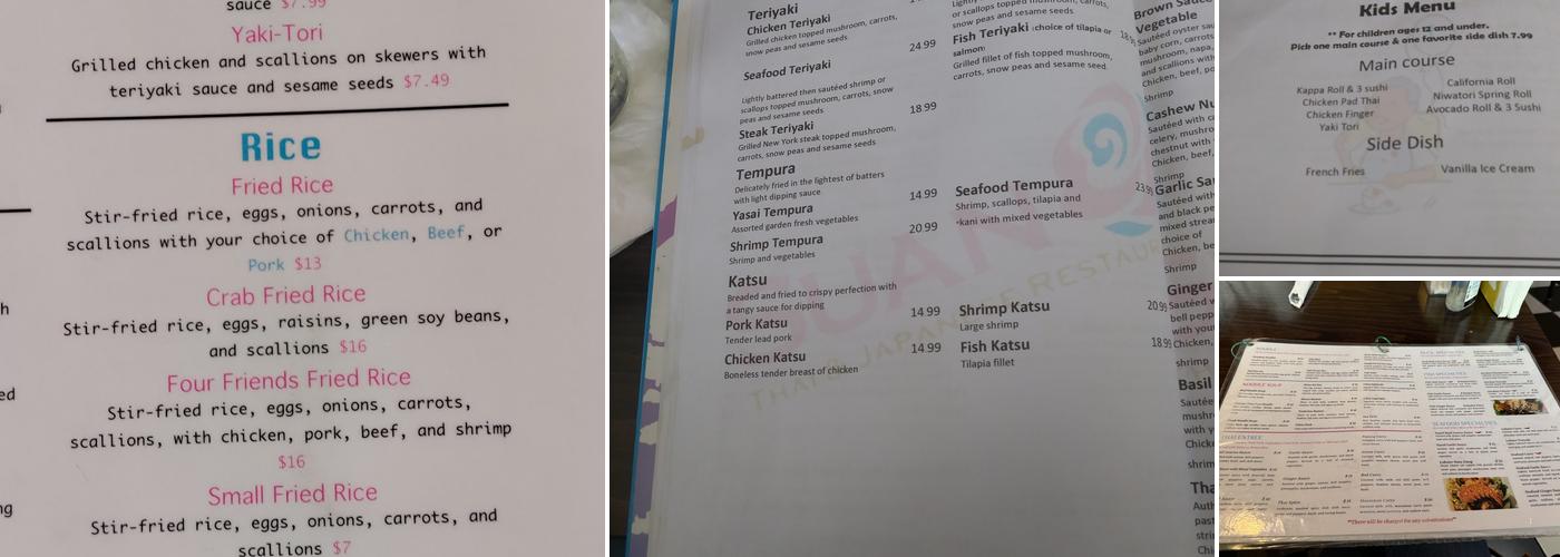 Suan Thai and Japanese Restaurant Menu