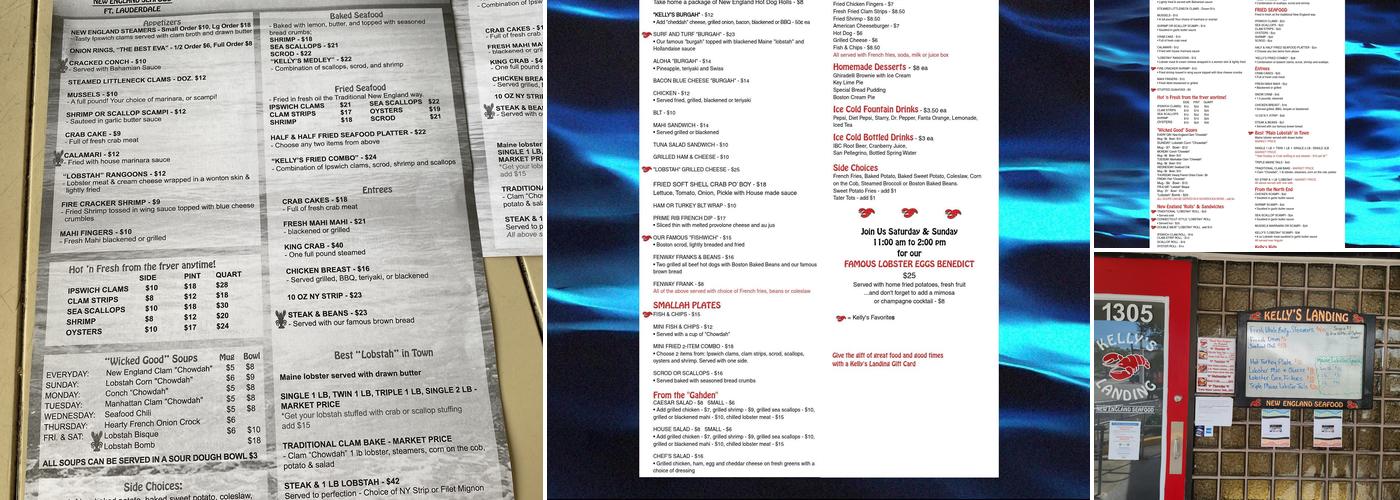 Kelly's Landing New England Seafood Menu