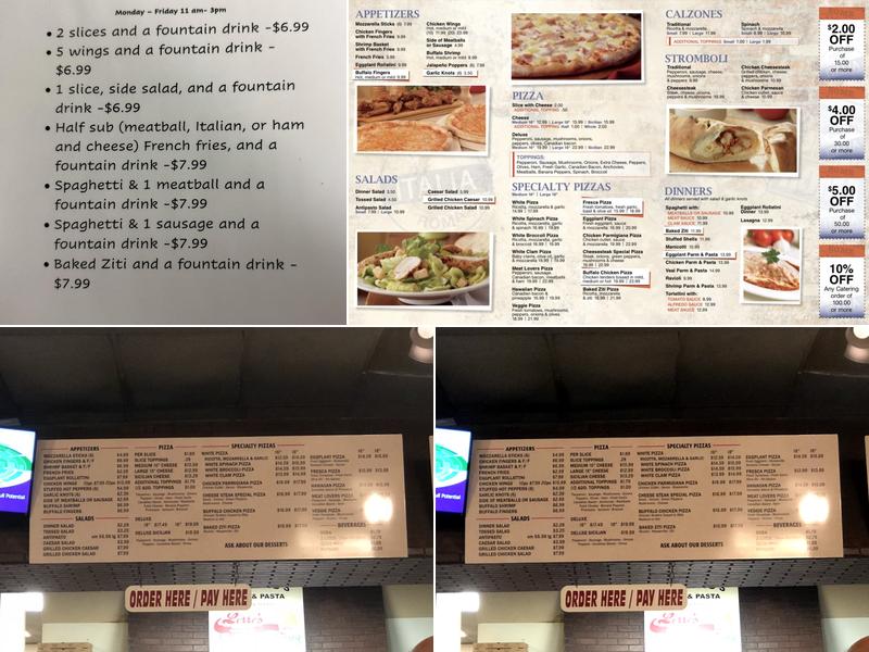 Massimos Pizza & Pasta Menu