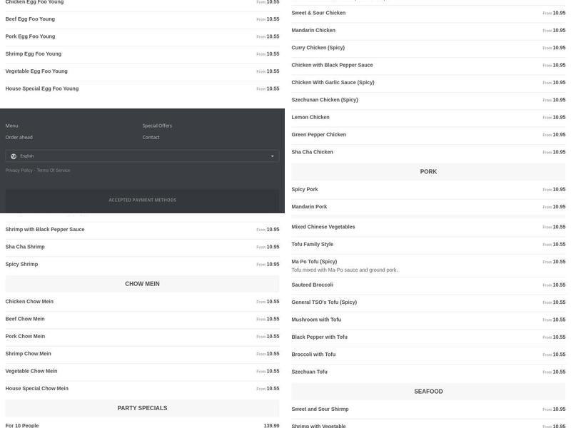 Spring of China Menu