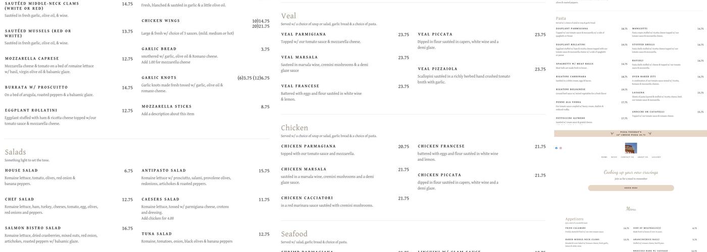 Roma pizza and restaurant of sandpiper Menu