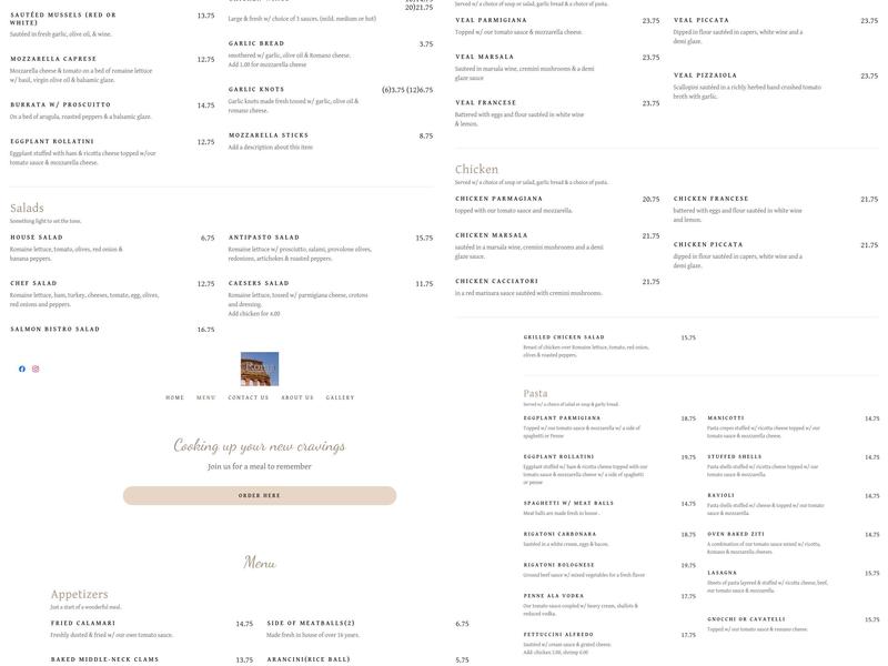 Roma pizza and restaurant of sandpiper Menu