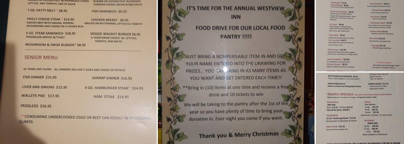 Westview Inn Menu