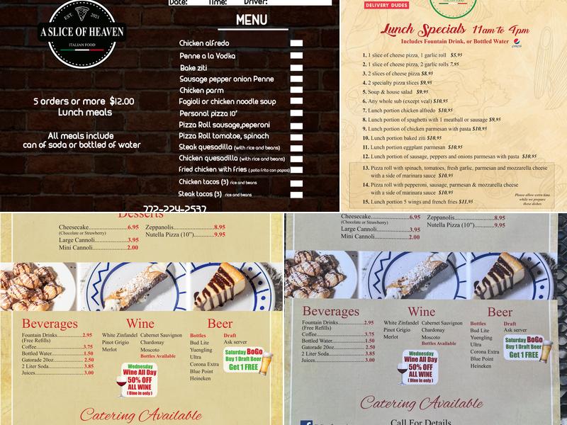 A Slice Of Heaven Menu