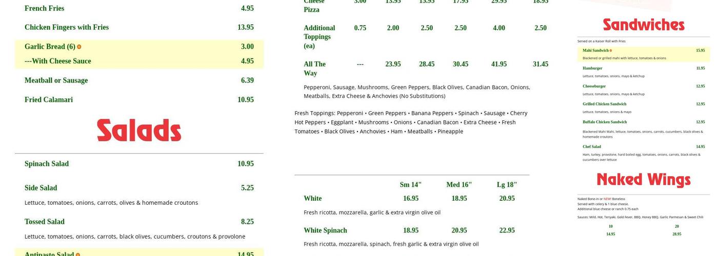 Frank & Als Pizza Menu