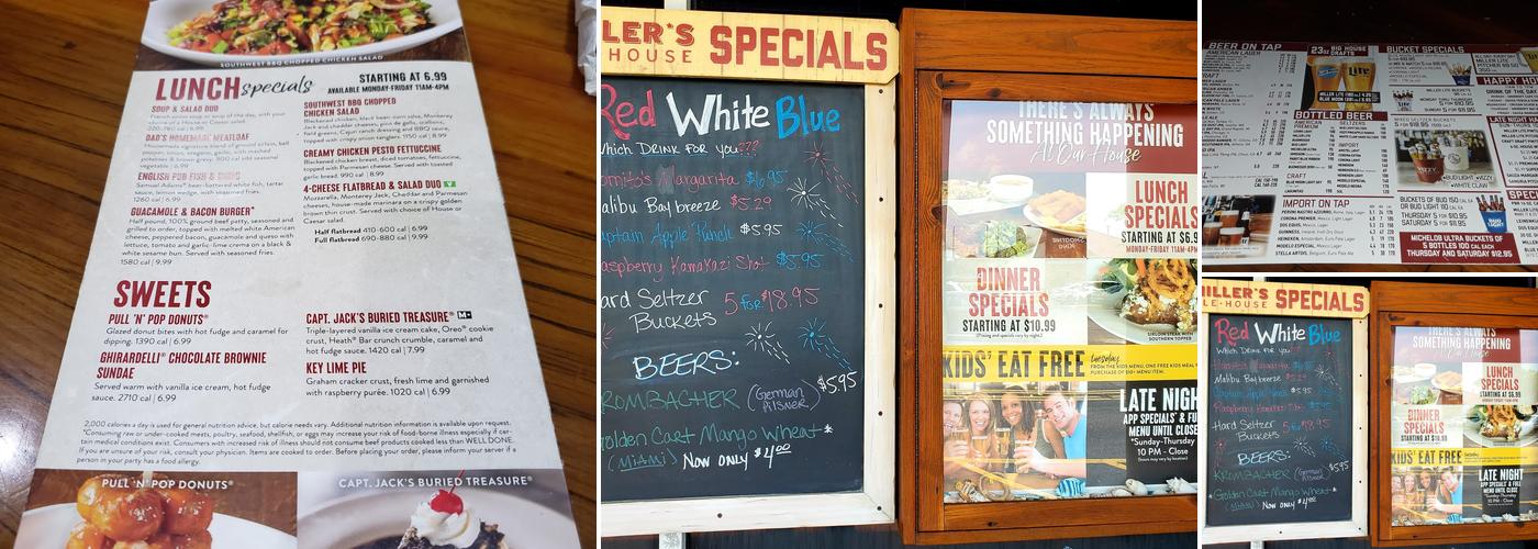 Miller's Ale House Menu