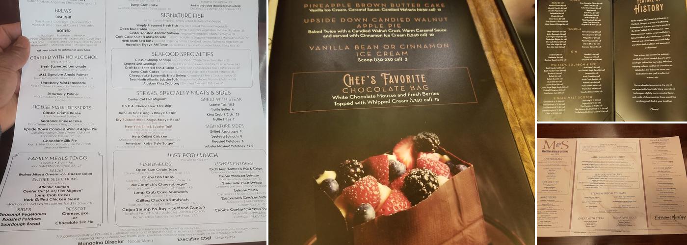 McCormick & Schmick's Seafood & Steaks Menu