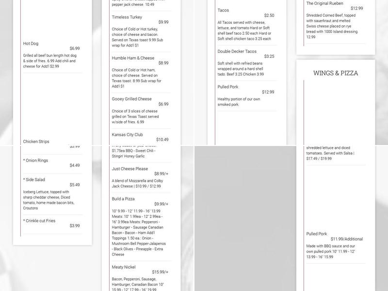 Double Nickel Menu