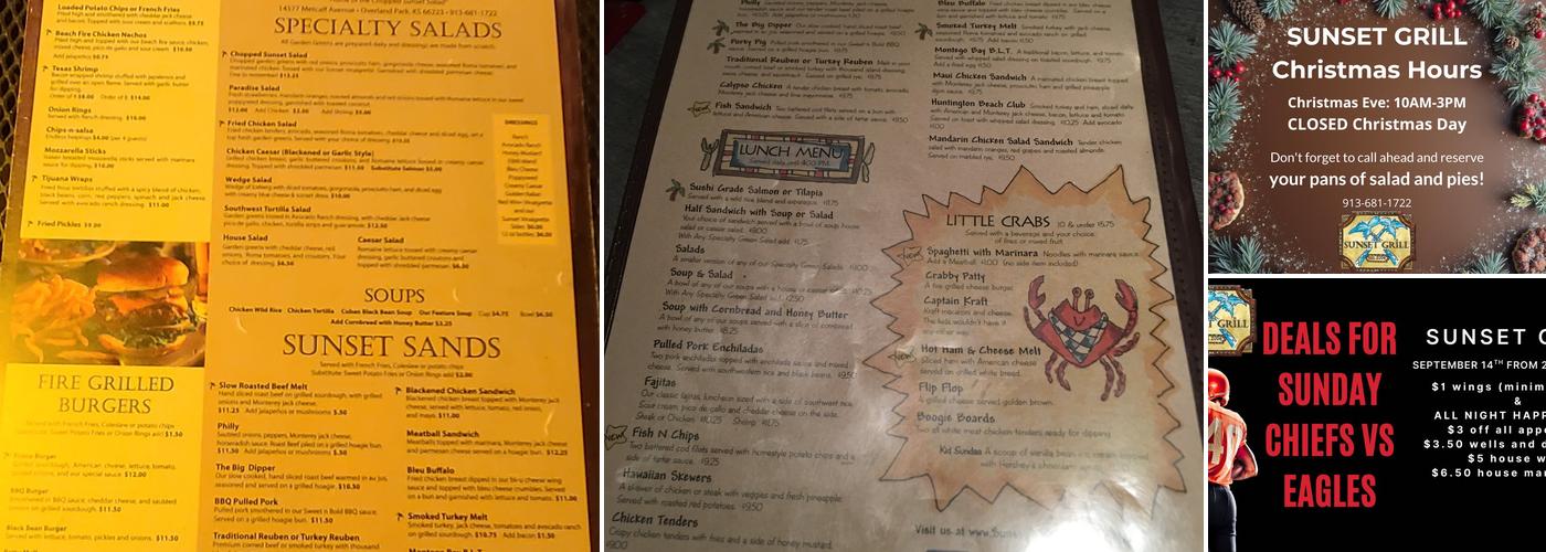 Sunset Grill Menu