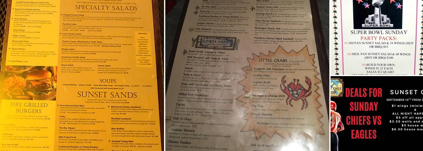 Sunset Grill Menu