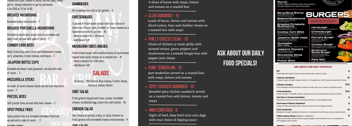 Full Draw Bar & Grill Menu