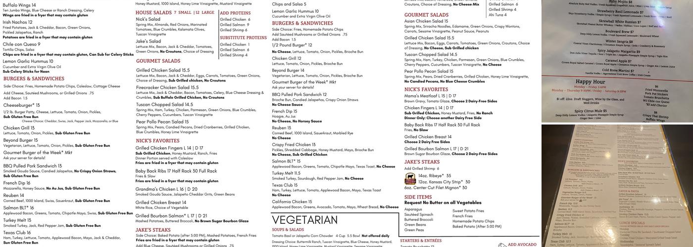 Nick & Jake's Overland Park Menu