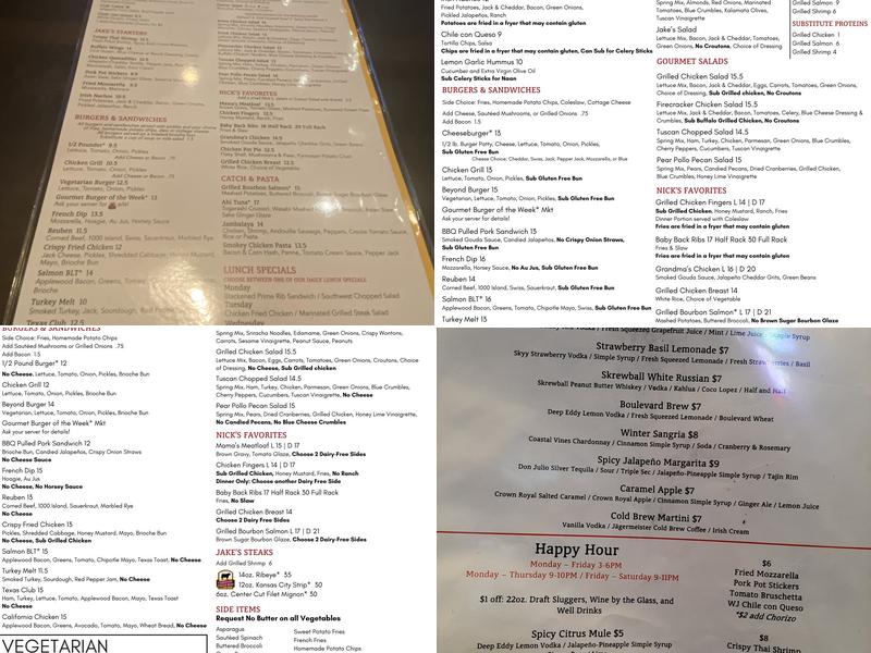 Nick & Jake's Overland Park Menu