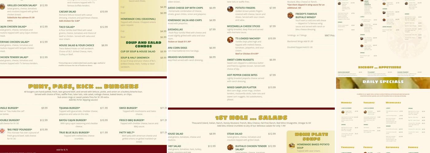 Freddy T's Bar and Grill Menu