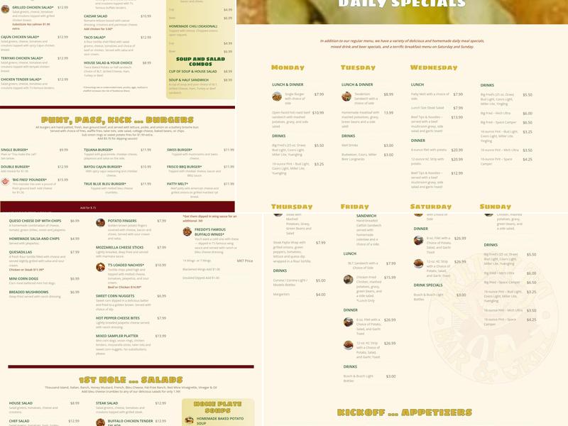 Freddy T's Bar and Grill Menu