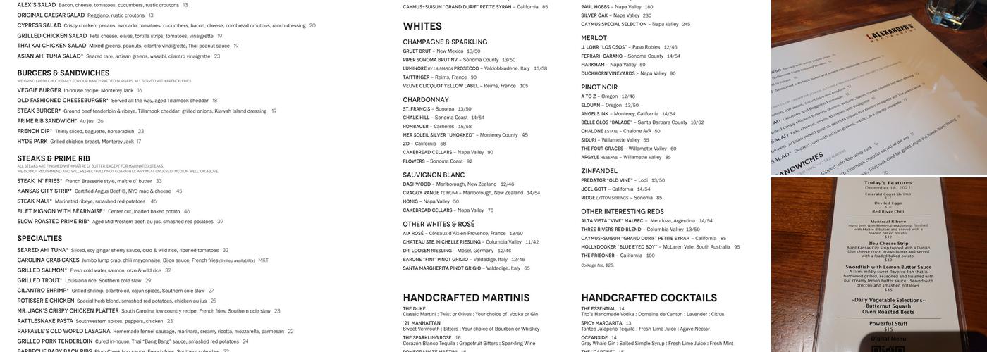 J. Alexander's Restaurant (Overland Park Grill) Menu