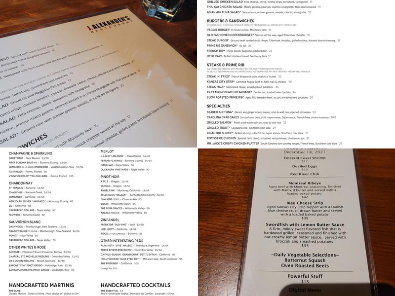J. Alexander's Restaurant (Overland Park Grill) Menu