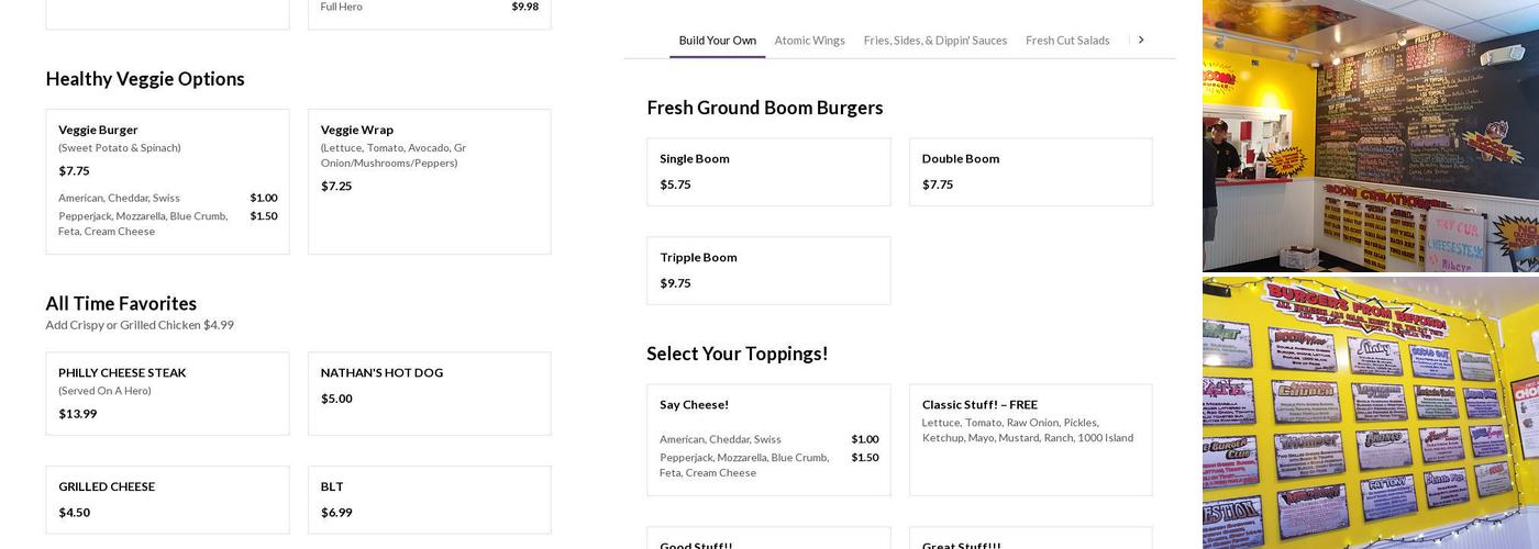 Boom Burger Menu