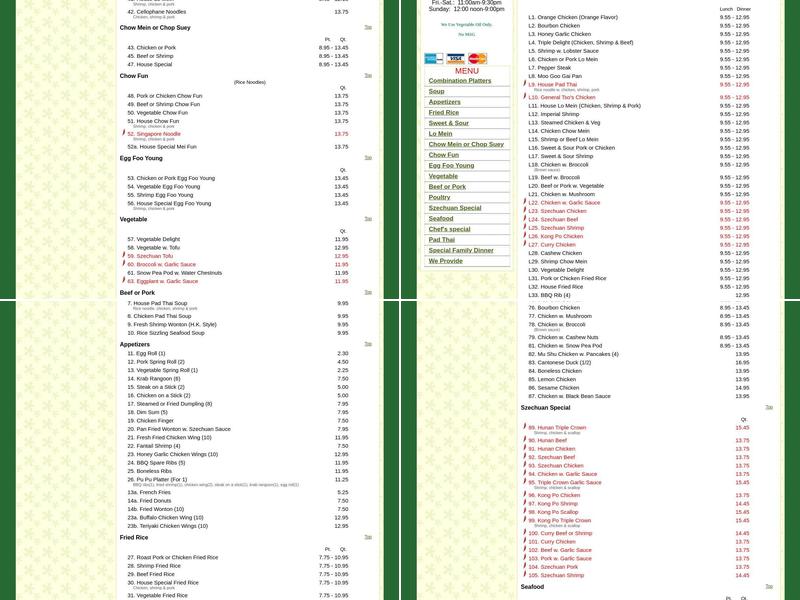 Chinatown Chinese Restaurant Menu