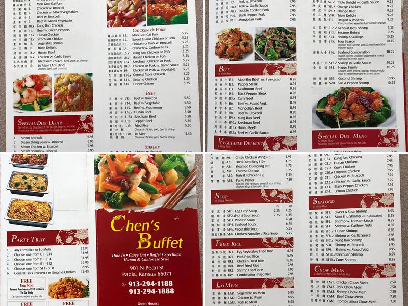 Chen's Buffet Menu