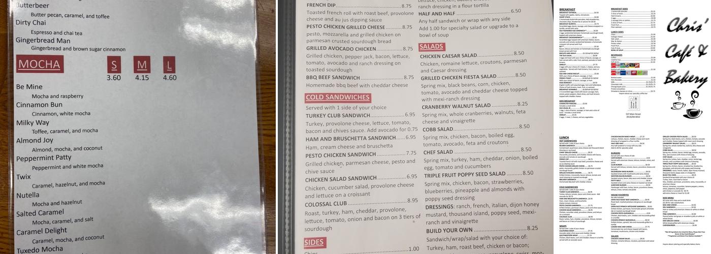 Chris Cafe Menu