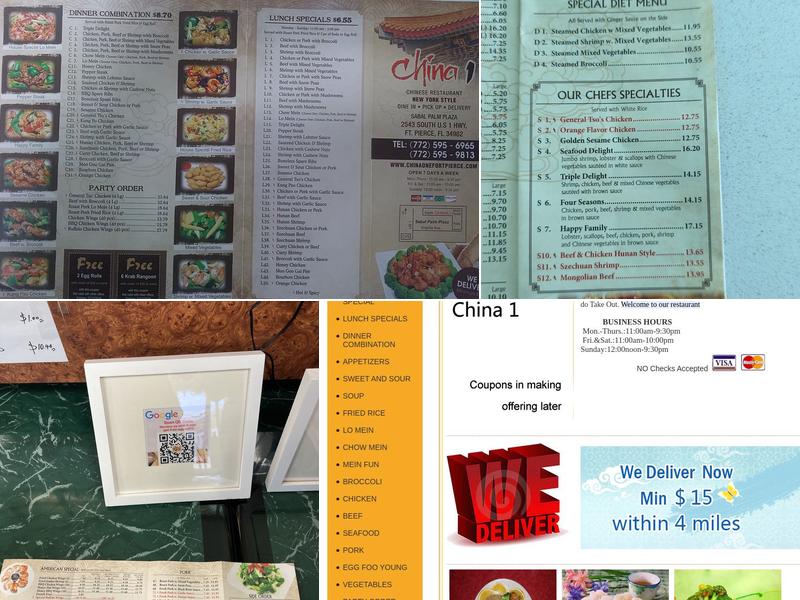 China 1 Menu