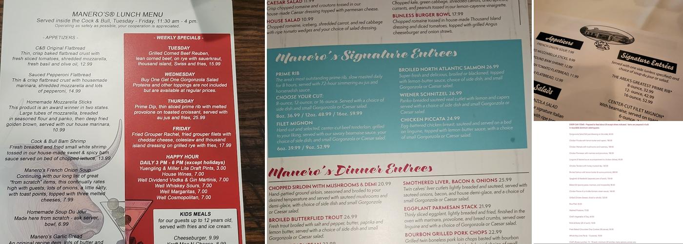 Manero's Restaurant Menu