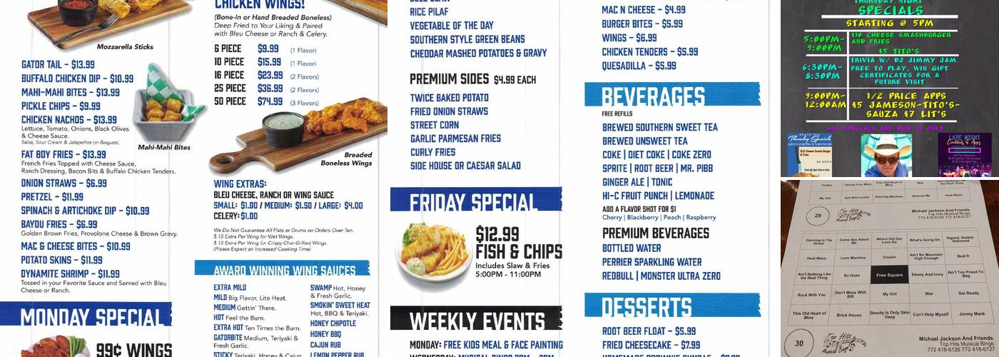 Tail-Gators Brews & Grill Menu