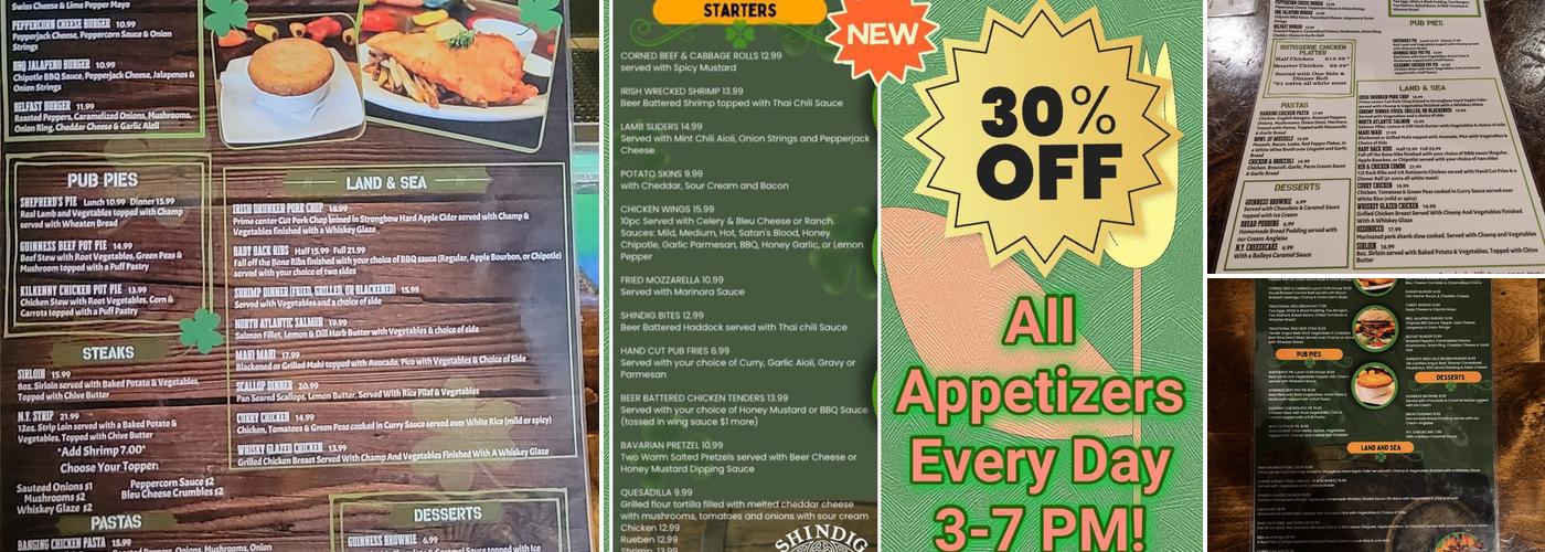 Shindig Irish Restaurant & Pub Menu