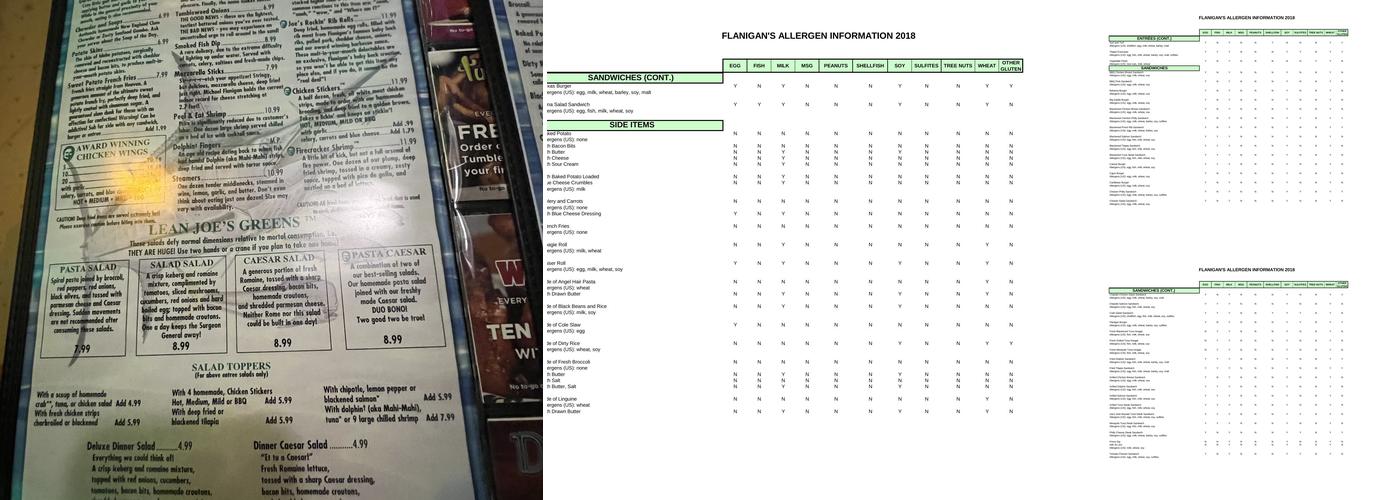 Flanigan's Seafood Bar and Grill Menu