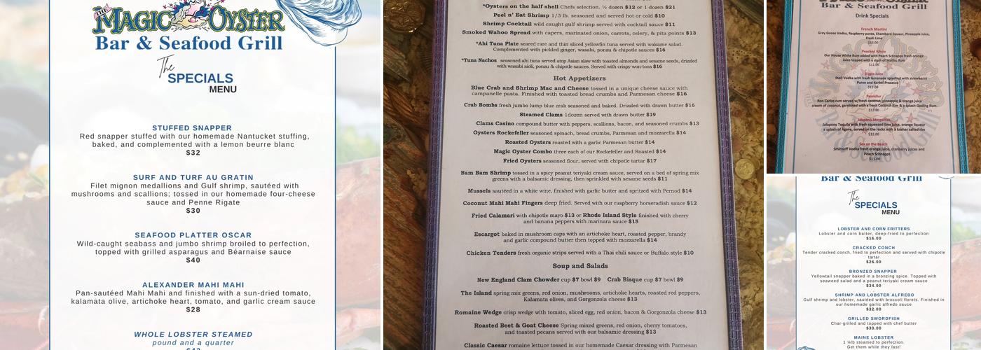 The Magic Oyster Bar Menu