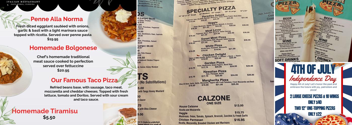 Paradise Pizza of Cape Coral Menu
