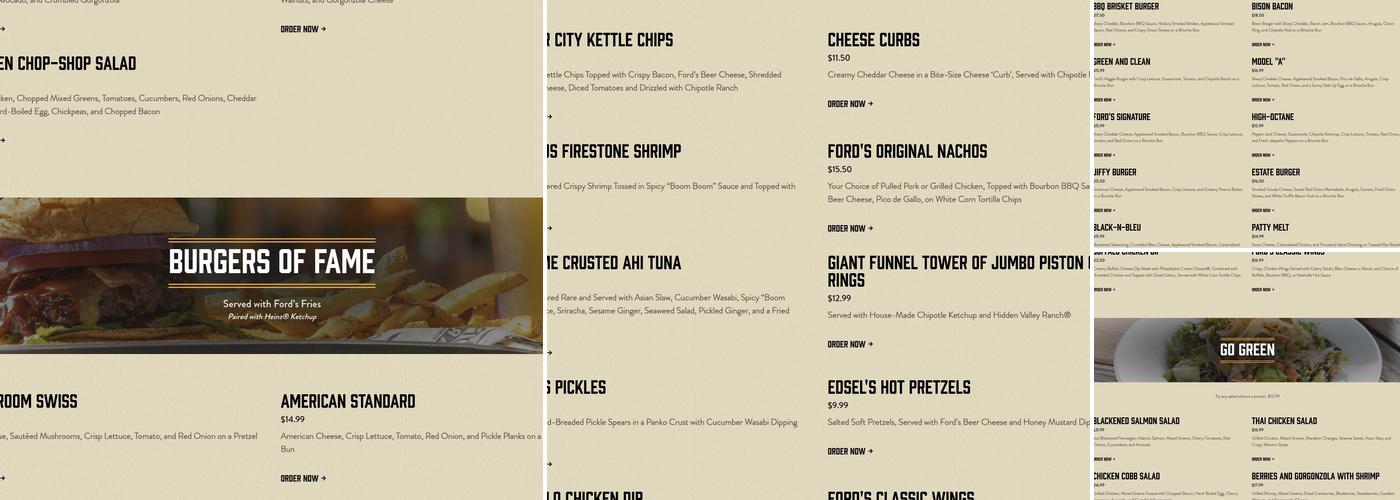 Ford's Garage Ft. Myers Menu