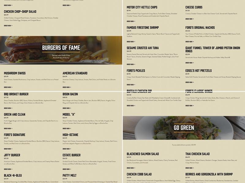 Ford's Garage Ft. Myers Menu