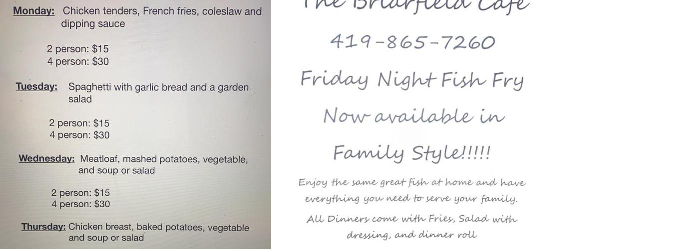 Briarfield Cafe Menu