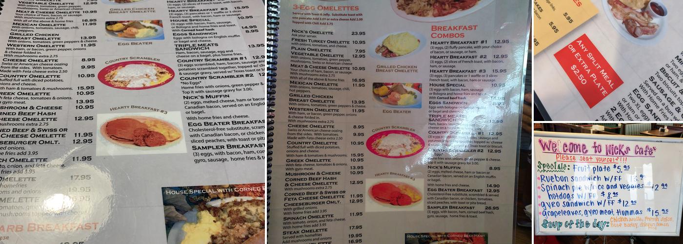 Nick's Family Cafe Menu