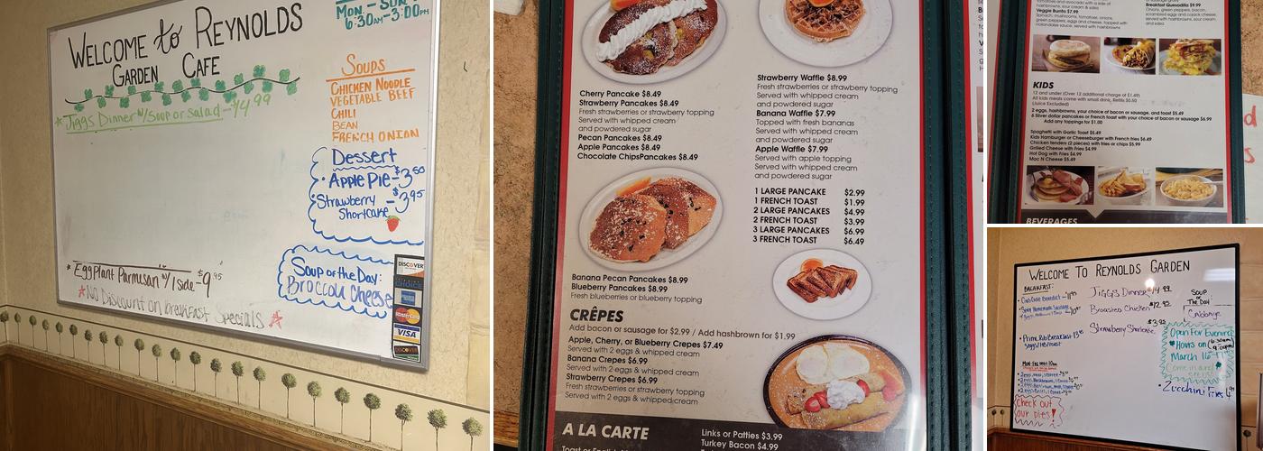 Reynolds Garden Cafe Menu