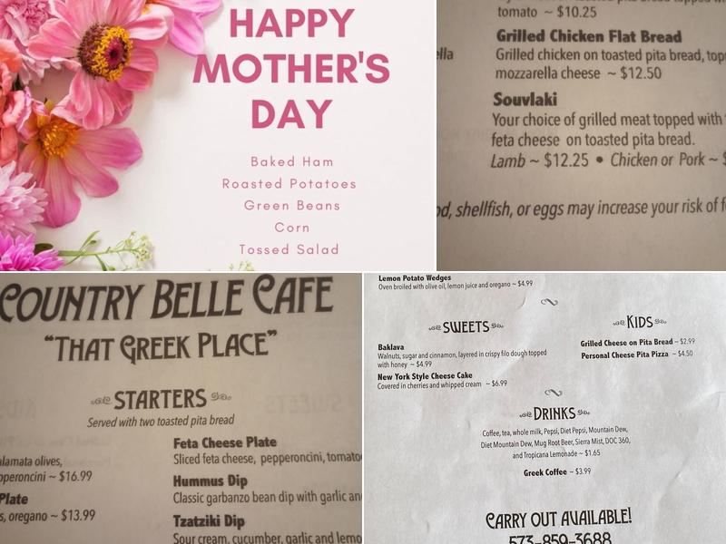 Country Belle Cafe Menu