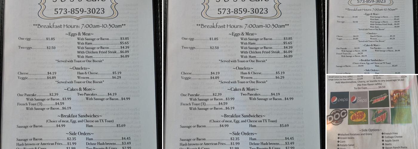 J and J's Restaurant Menu
