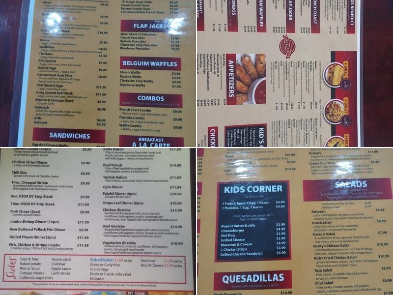 Rockets Cafe Menu
