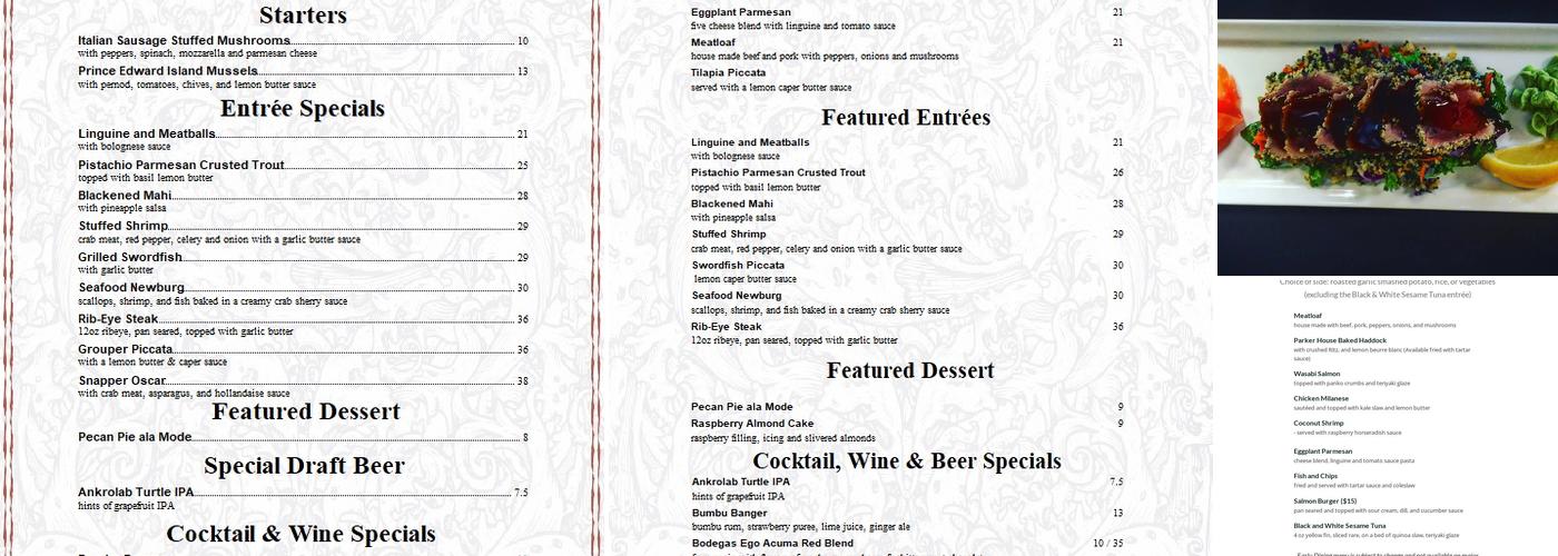 University Grill Menu