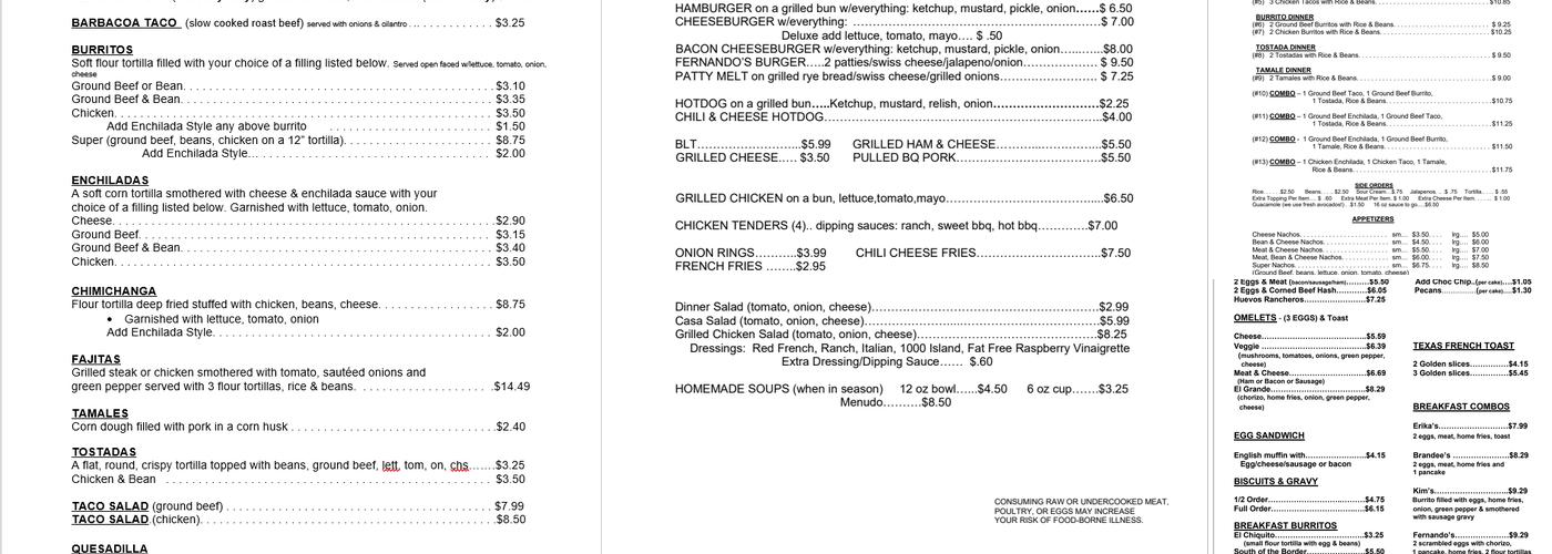 Fernando's Menu