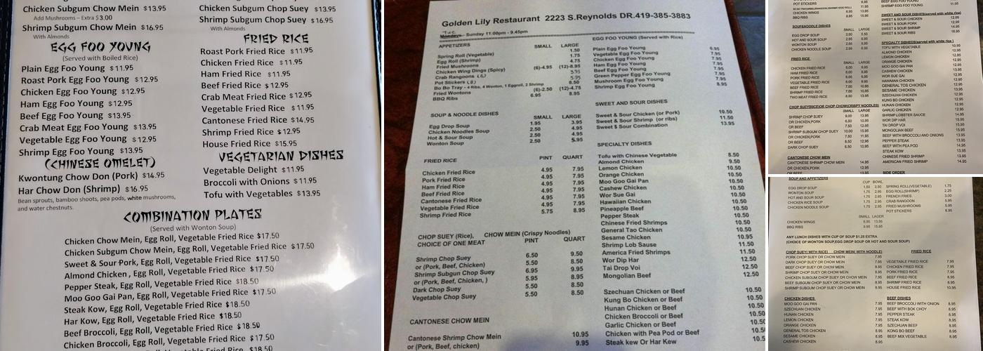 Golden Lily Chinese Restaurant Menu