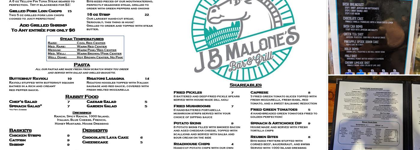 JB Malone's Bar & Grill Menu