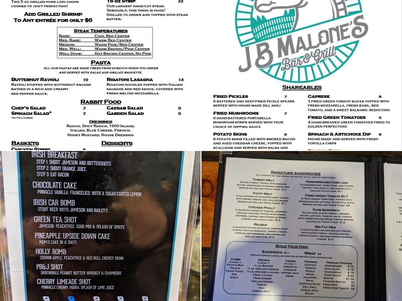 JB Malone's Bar & Grill Menu