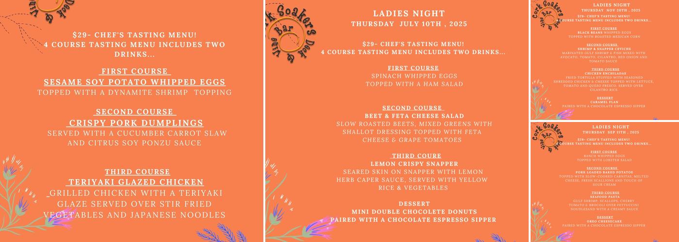 Cork Soakers Deck & Wine Bar Menu