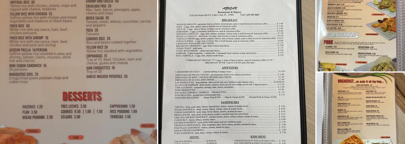 Azucar restaurant & bakery Menu