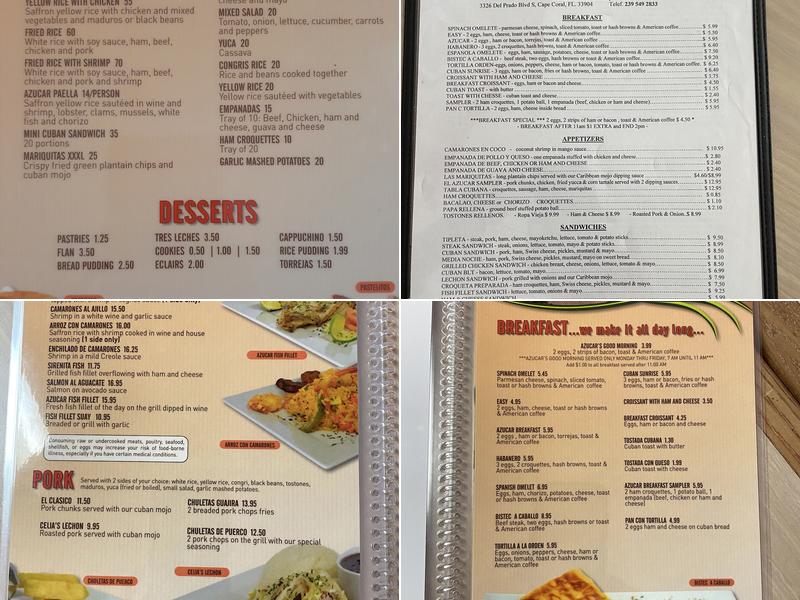 Azucar restaurant & bakery Menu