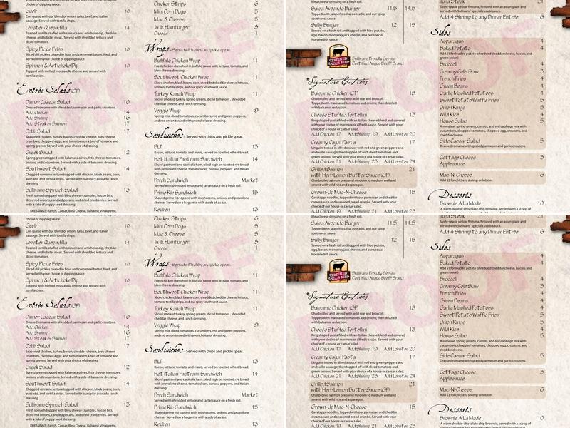 Sullivans Restaurant Menu